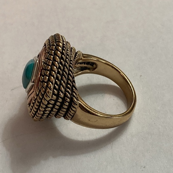 Chunky Barse Gold, Silver, Copper, and Turquoise Ring - Picture 3 of 7